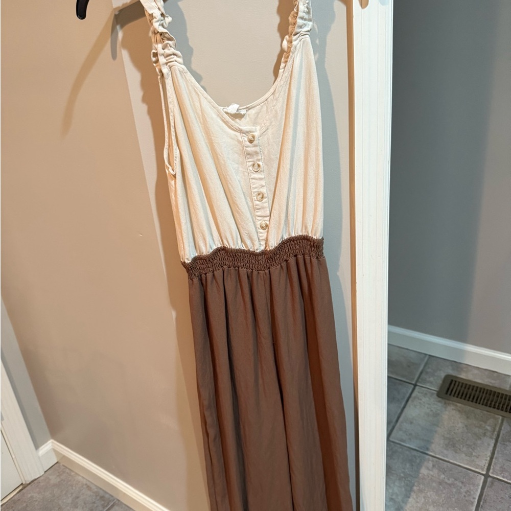 Sleeveless Cream and Brown Maxi romper